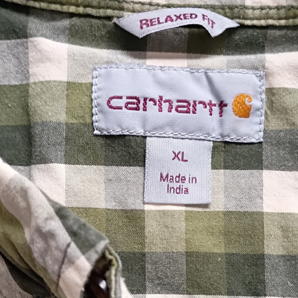 Carhartt Men's XL Green Plaid Button Down Shirt - Picture 6 of 7